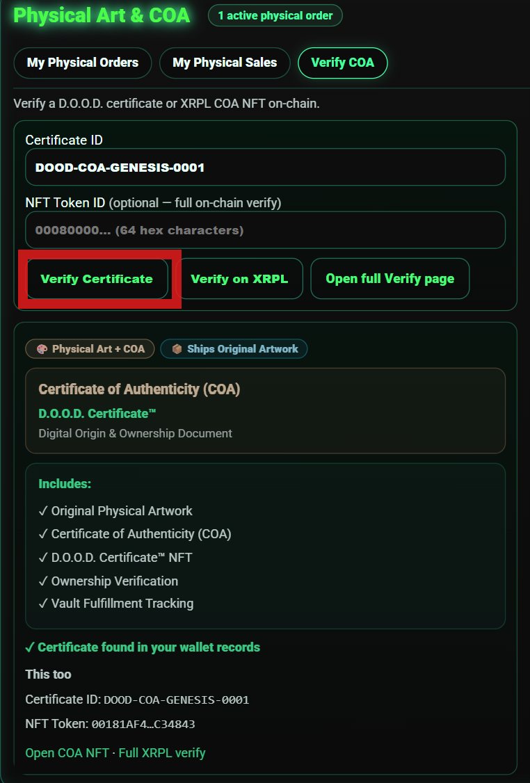 Verify COA tab in Vault accepting a certificate ID or NFT token ID