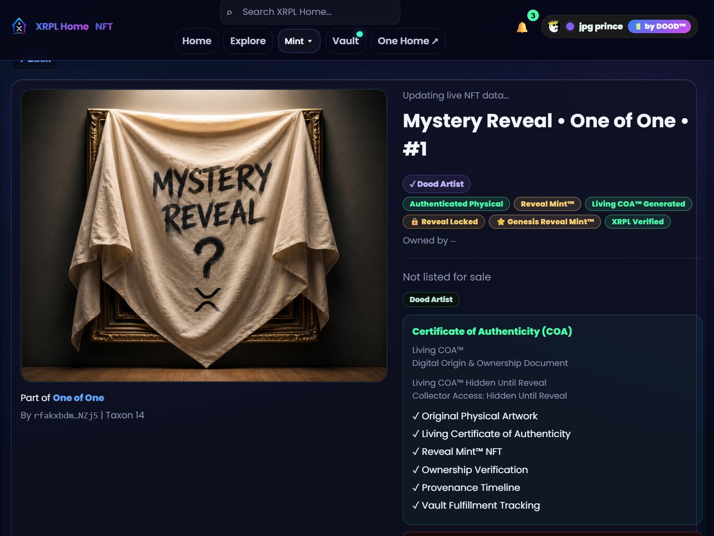 Piece detail page showing hidden trait information while the reveal is locked