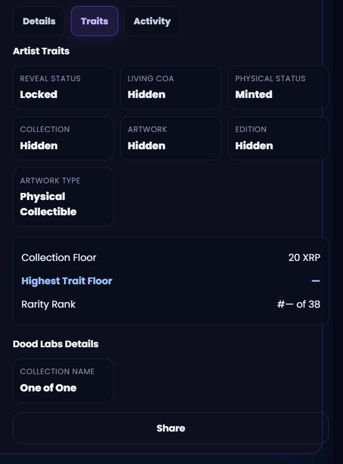 Trait panel displaying locked traits for an unrevealed Reveal Mint
