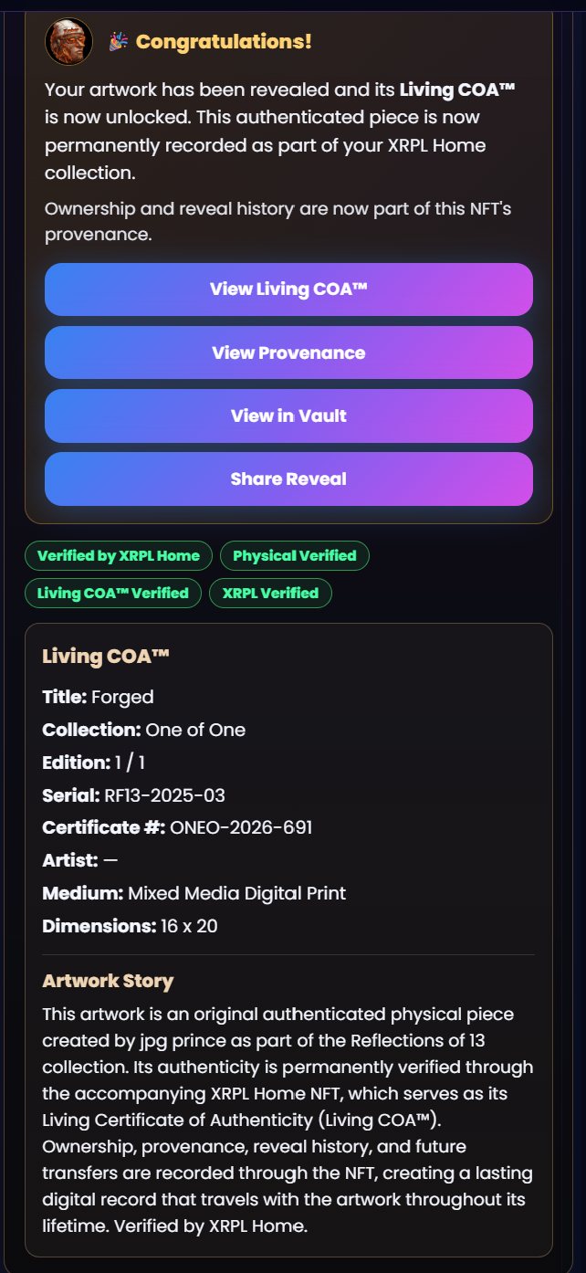 Notification from Ember confirming the artwork has been revealed