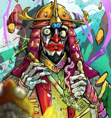 Colourful samurai warrior character illustration by Instalustraitor