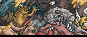 Colourful illustrated creature battle scene by Instalustraitor